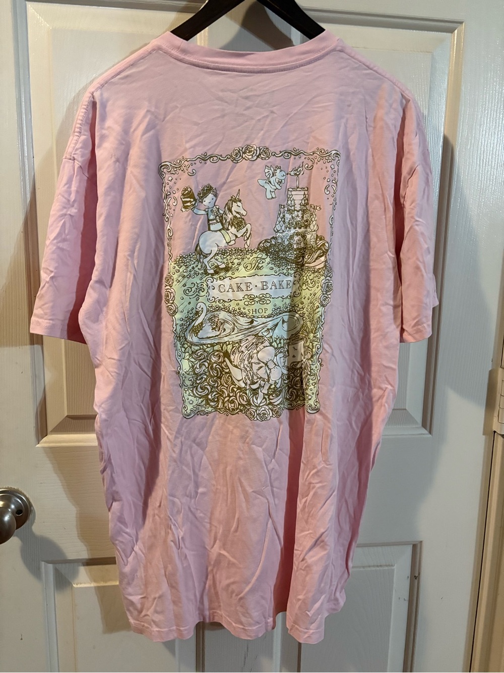 Pink Graphic T-Shirt with Cake Bake Shop Illustration